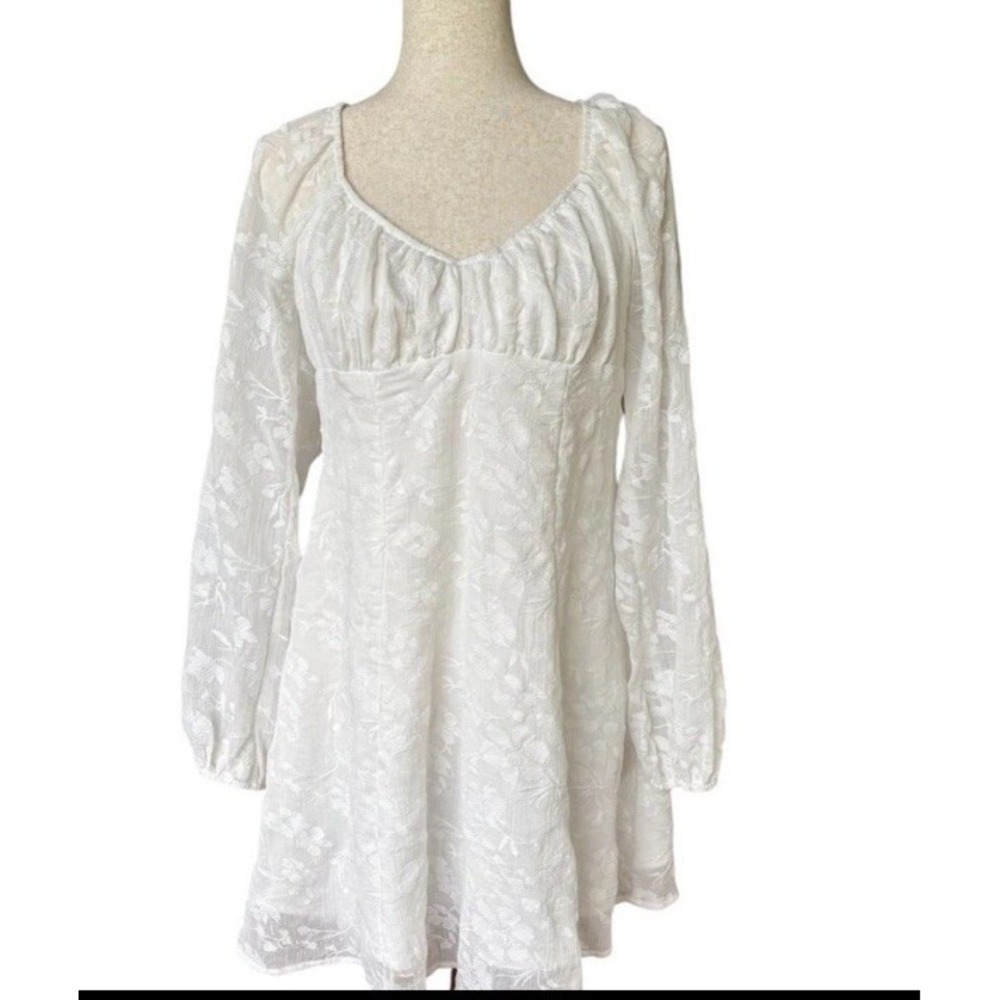 White Babydoll Mini MED Dress Lace Sheer Fabric Fairy‎ Whimsical Graduation Cute